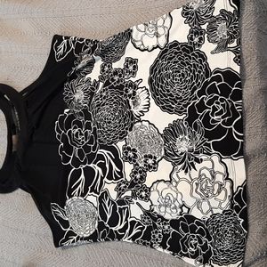 Black and white floral halter blouse
